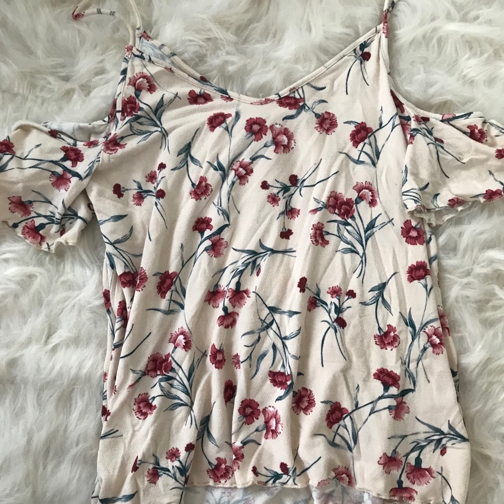 Peach with red/pink floral print tank top